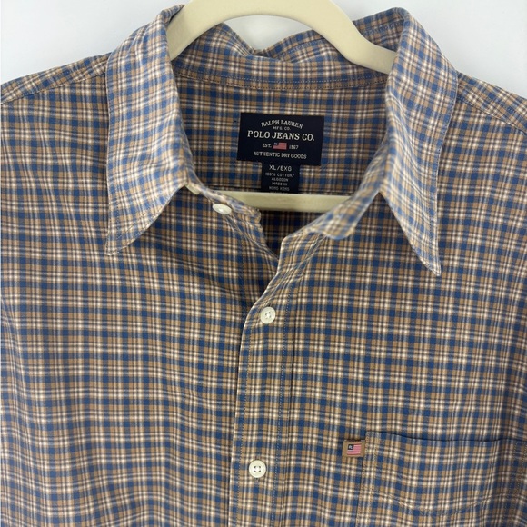 Polo Jeans Ralph Lauren Beige and Blue Checkered button down shirt - Picture 3 of 9